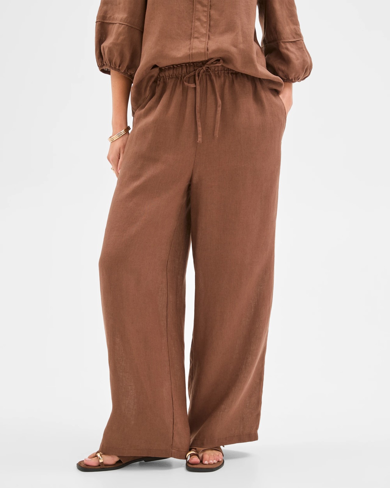 European Linen Wide Leg Pants - Warm Brown 4 of 6