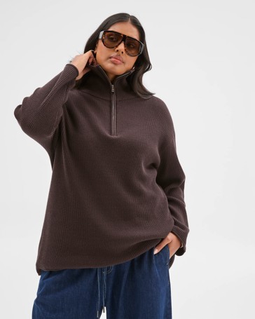 Plus Size Australian Cotton Blend 1/4 Zip Jumper