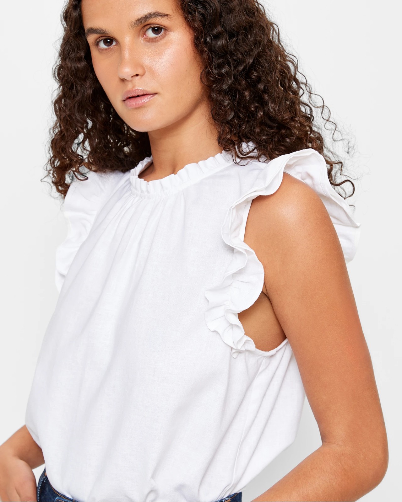 Linen Blend Sleeveless Frill High Neck Top 5 of 5