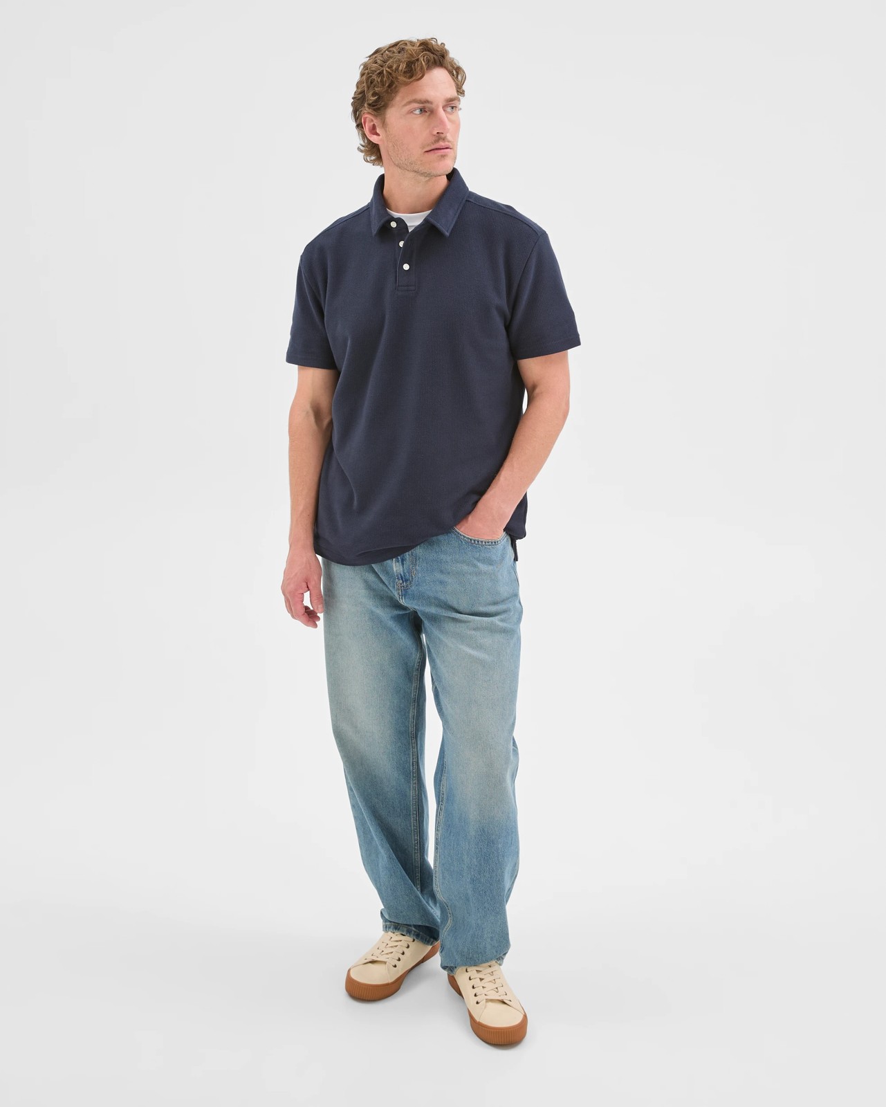 Australian Cotton Textured Polo Top - Navy 2 of 6