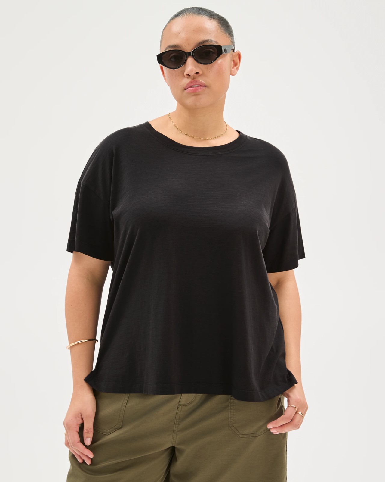 Plus Size Australian Cotton Slub Boxy T-Shirt - Black 2 of 6