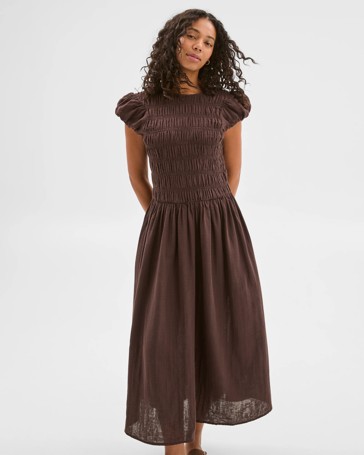 Australian Cotton Double Cloth Shirred Dress