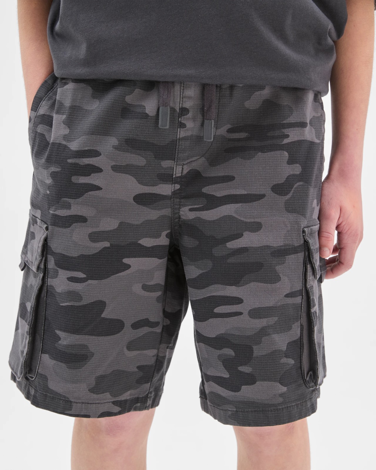 Cotton Knee Length Cargo Shorts - Black Camo 2 of 5