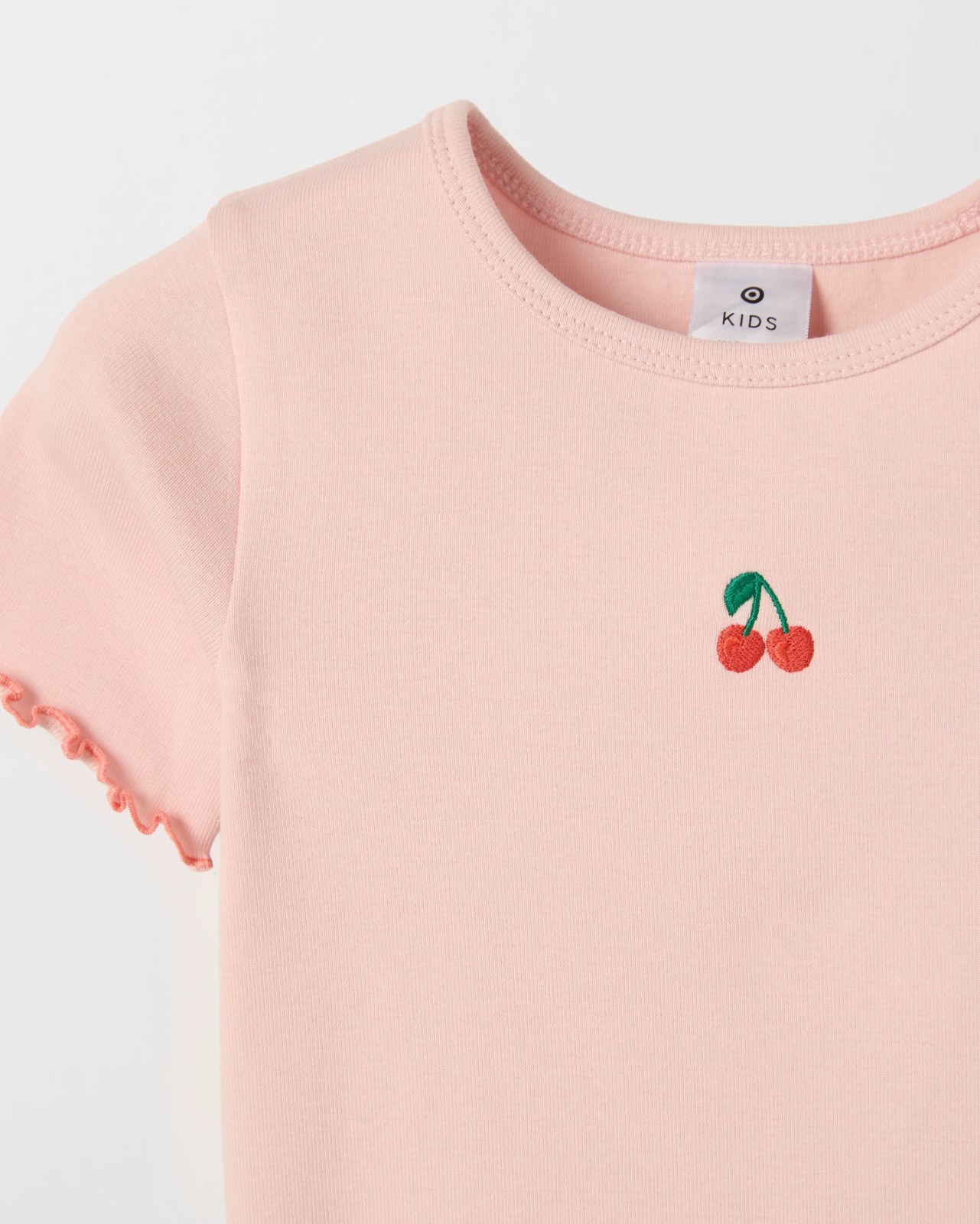 Australian Cotton Essential T-Shirt - Coral Cherry Embroidery 2 of 2