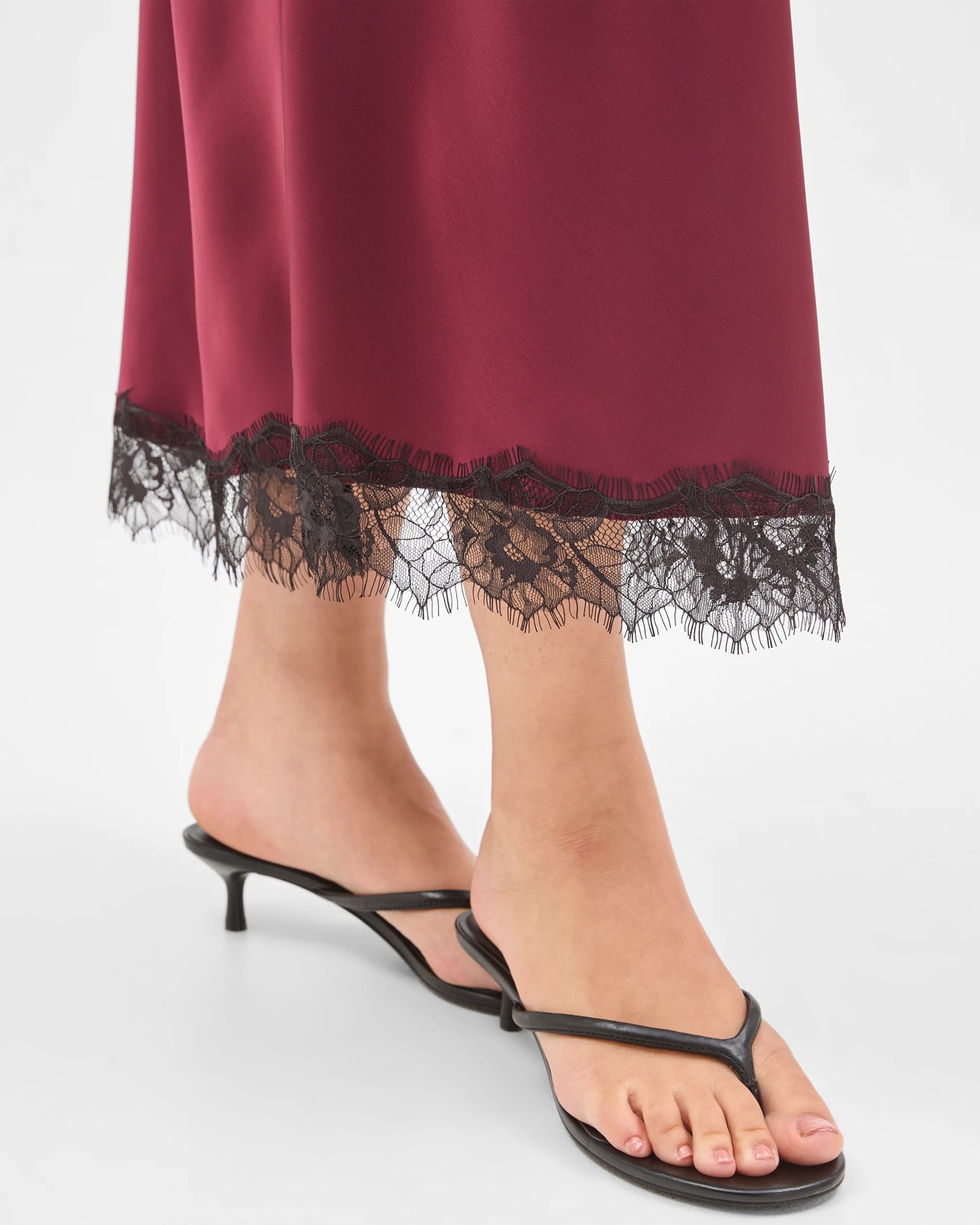 Preview Lace Trim Satin Midi Skirt 4 of 5