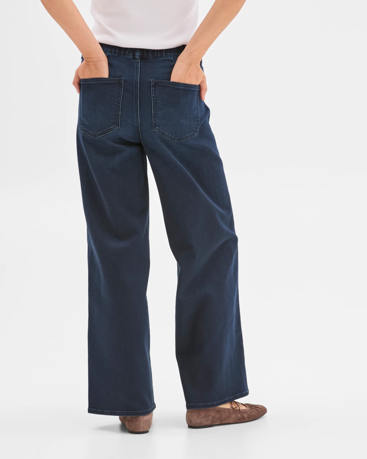 Pull On Wide Leg Knit Denim Jeans 4 of 5