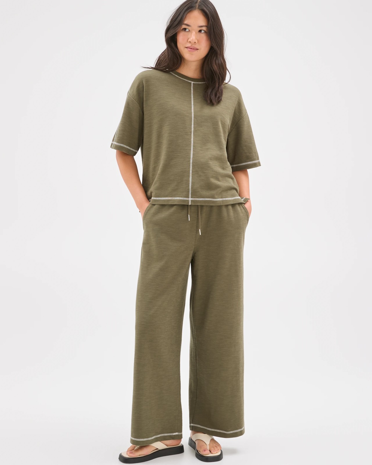 Textured T-Shirt with Contrast Seams - Warm Dust 2 of 5