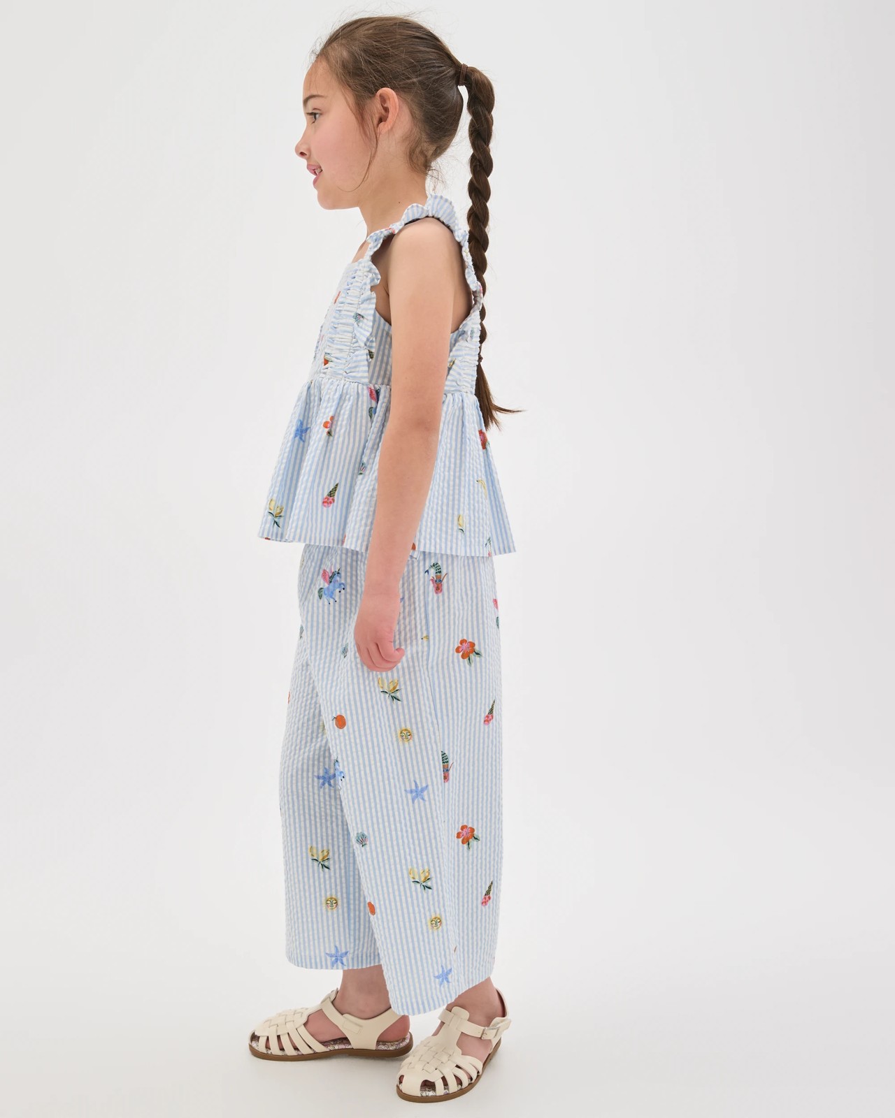 Fashion Woven Top and Pants 2 Piece Set - Blue + White 4 of 6