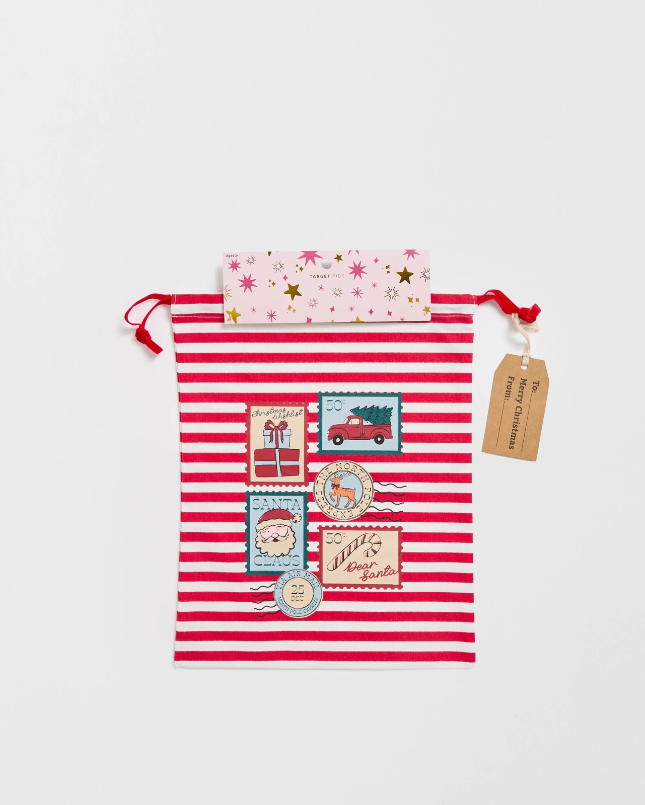 Cotton Christmas Stamps Drawstring Bag 4 of 4