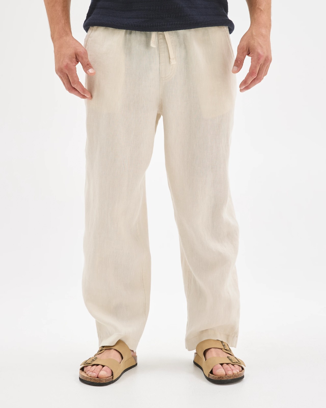 European Linen Wide Leg Pants - Stone 3 of 5