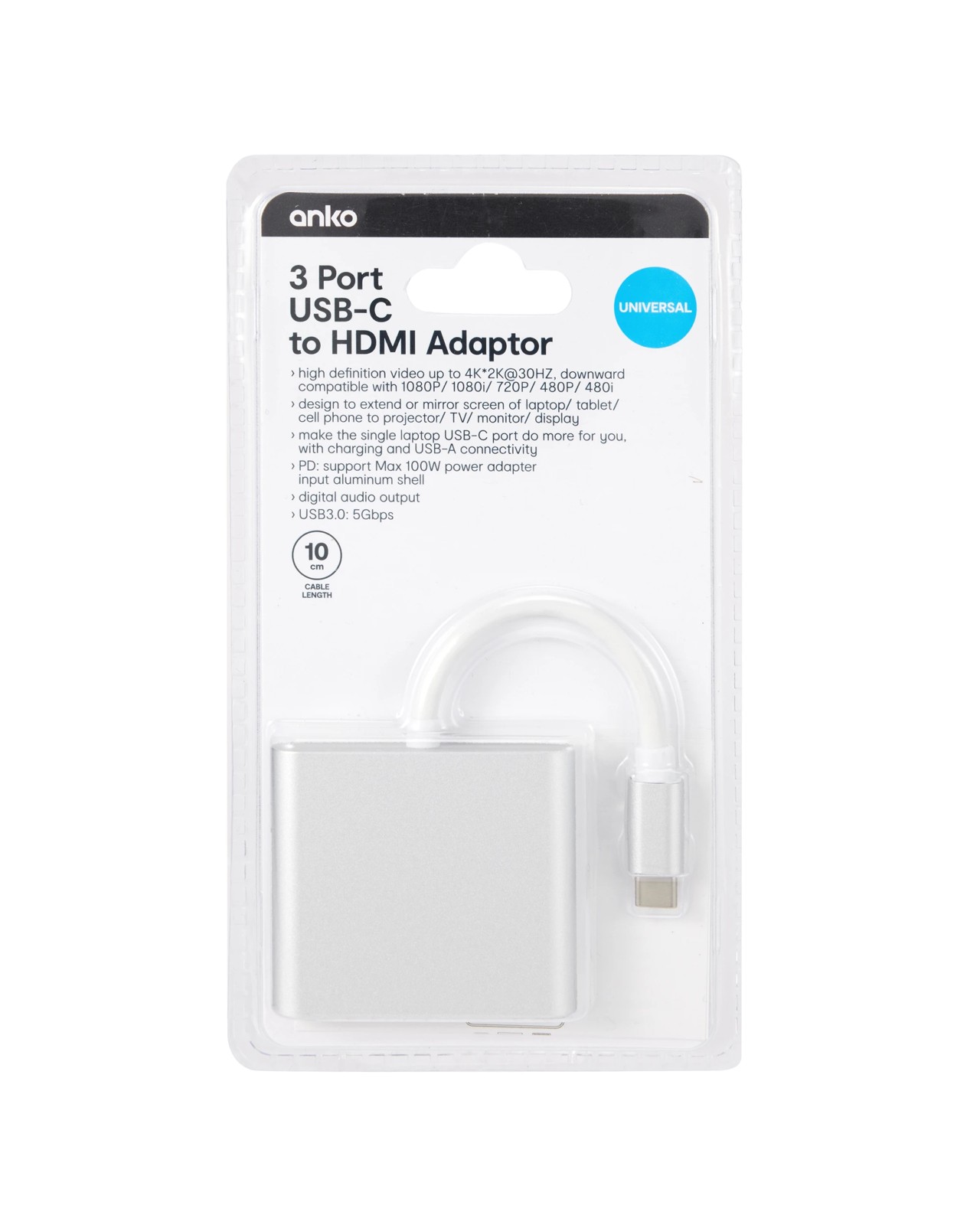 3 Port USB-C to HDMI Adaptor - Anko 5 of 5