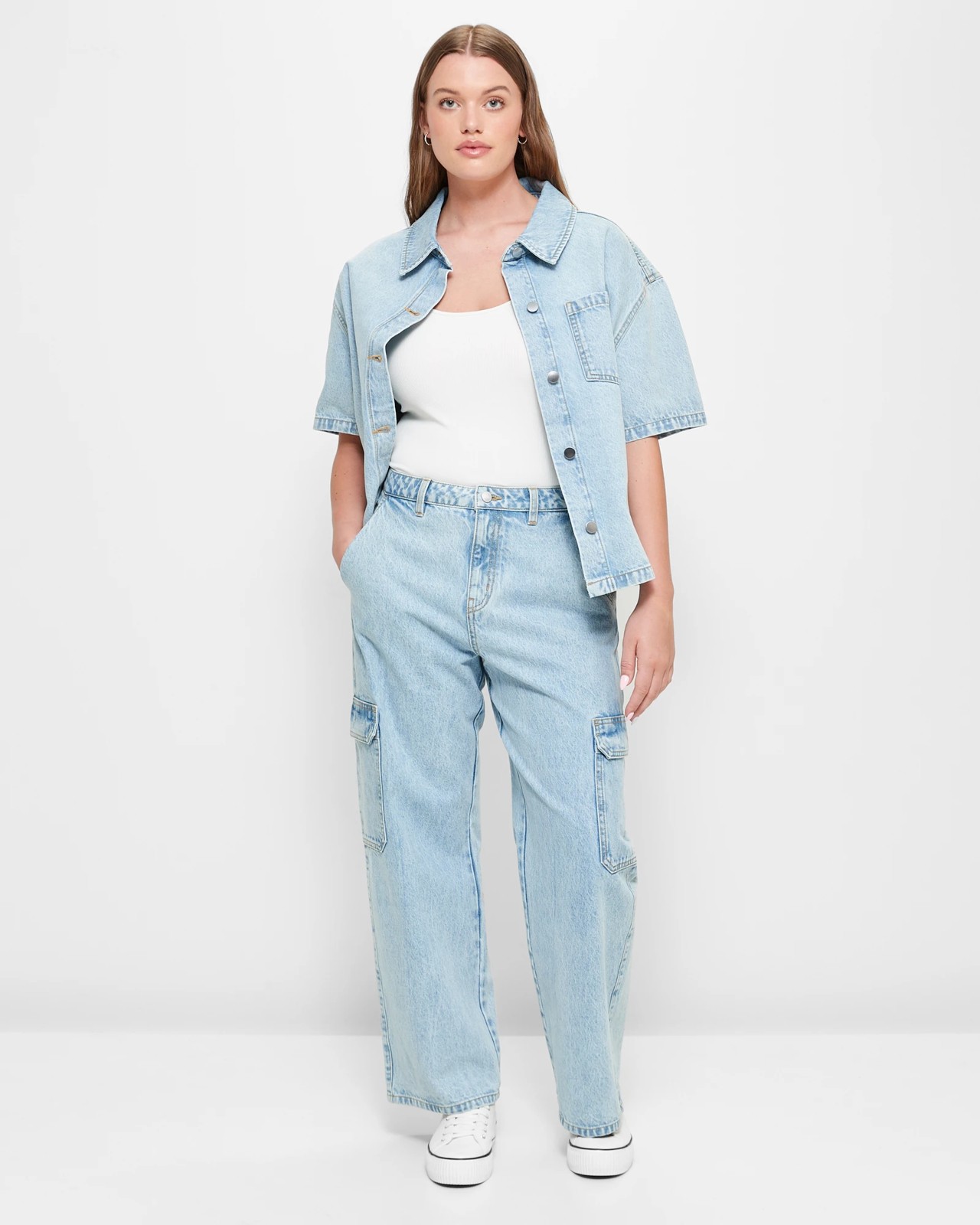 High Rise Denim Cargo Jeans - Lily Loves