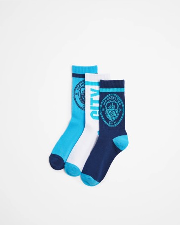 Boys Manchester City 3 Pack Crew Socks