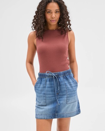 Denim Pull On Mini Skirt