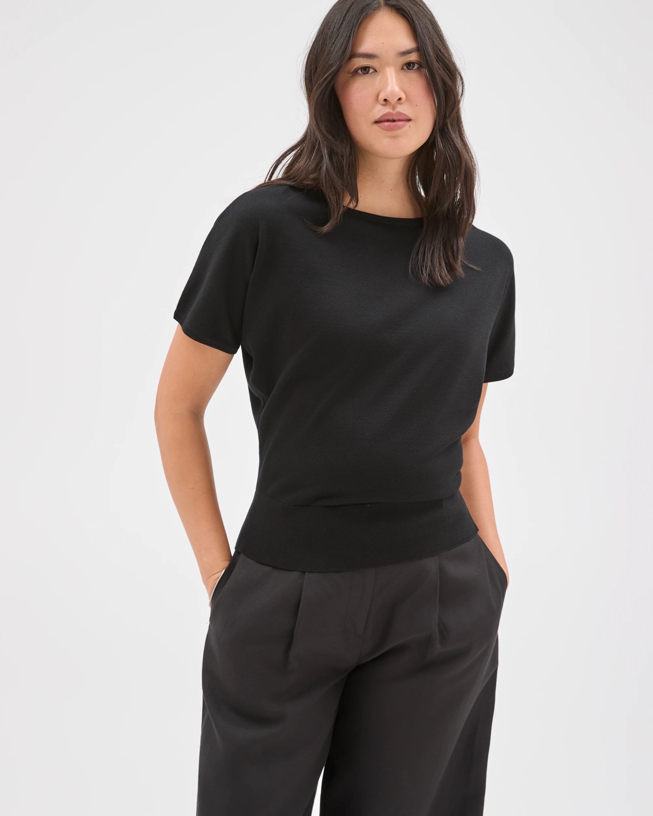 Preview Extended Short Sleeve Knit Jumper - Black 4 of 5
