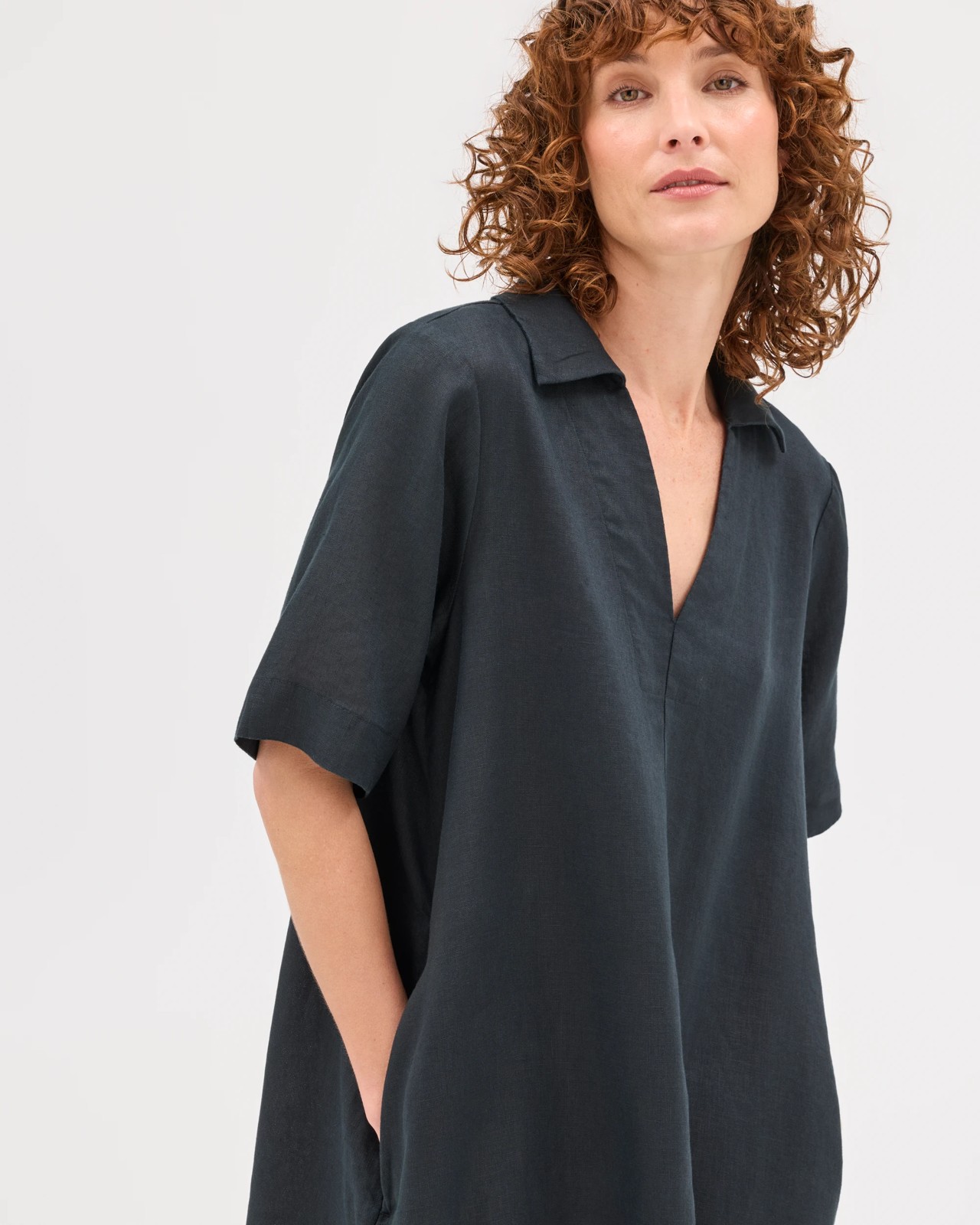 European Linen Polo Mini Dress - Black 4 of 6