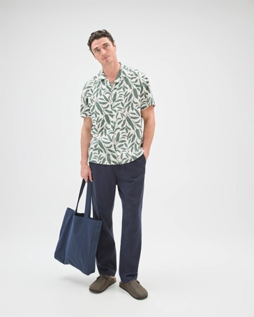 European Linen Blend Short Sleeve Textured Shirt