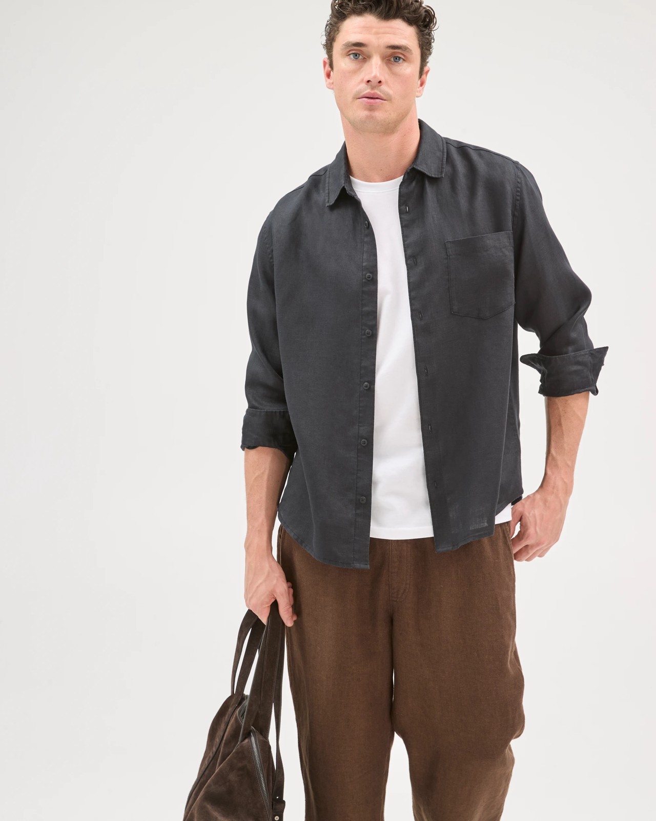European Linen Long Sleeve Shirt - Black 6 of 6