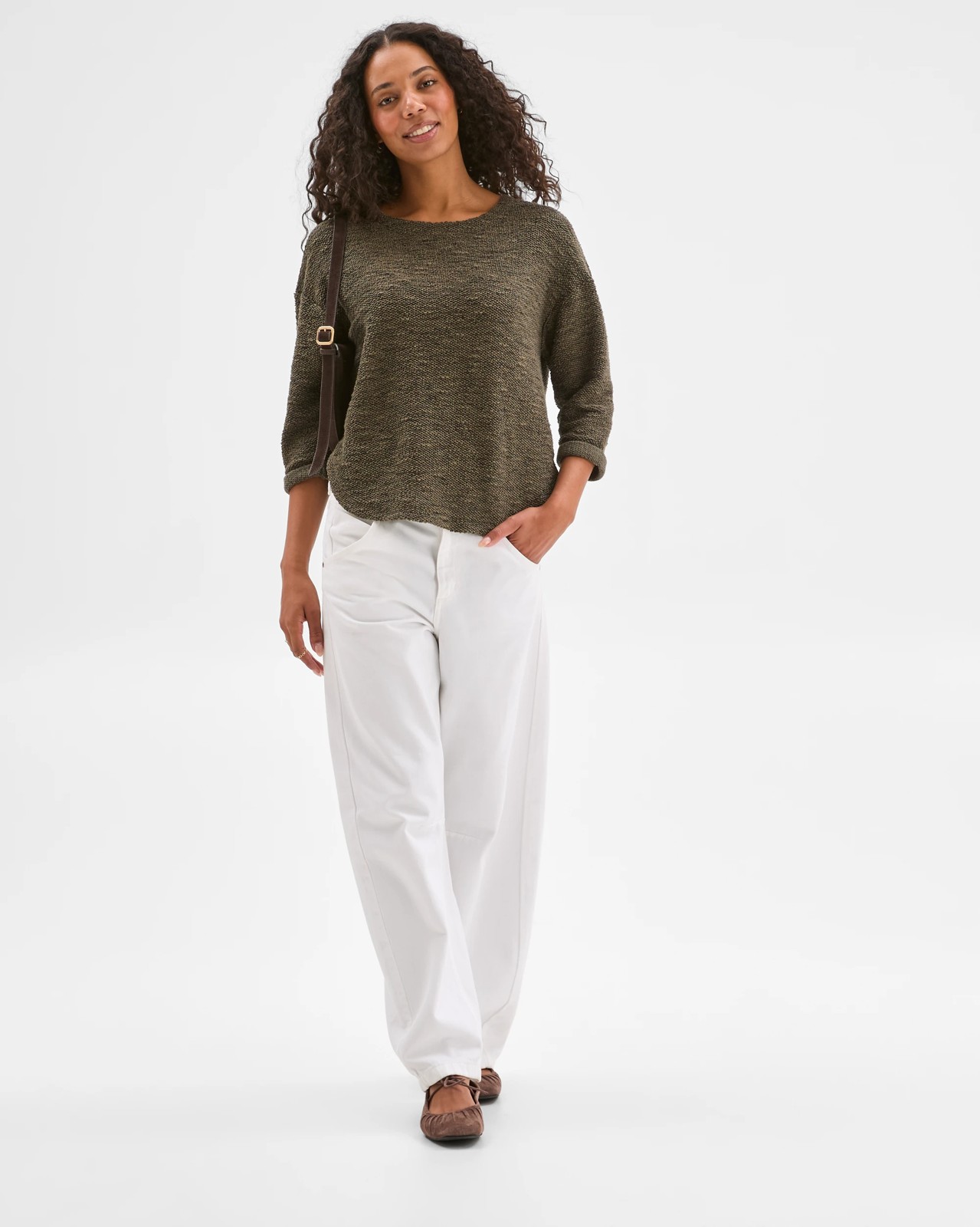 Australian Cotton Blend Curved Hem Textured Top - Oregano 2 of 6