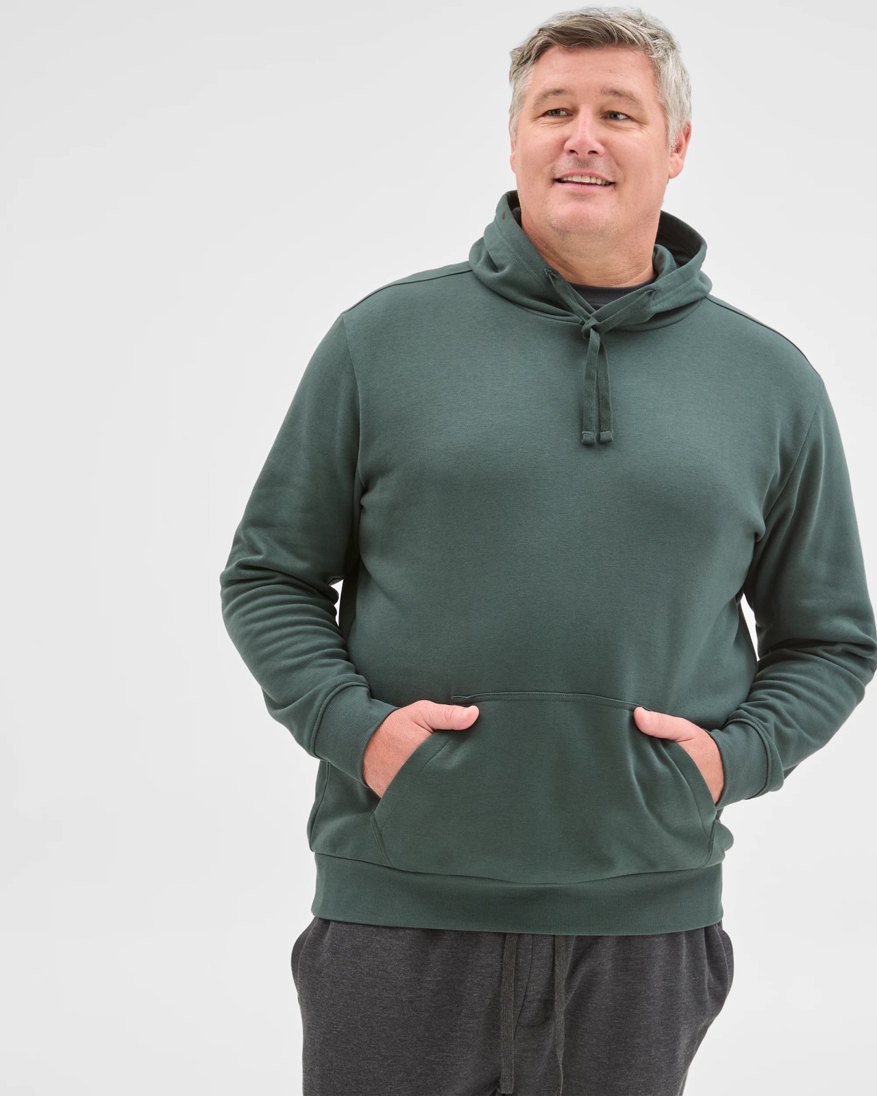 Plus Size Australian Cotton Blend Fleece Popover Jumper - Dark Green 2 of 5