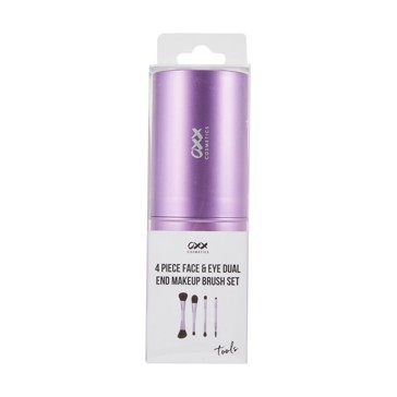 4 Piece Face and Eye Dual End Makeup Brush Set, Purple - OXX Cosmetics