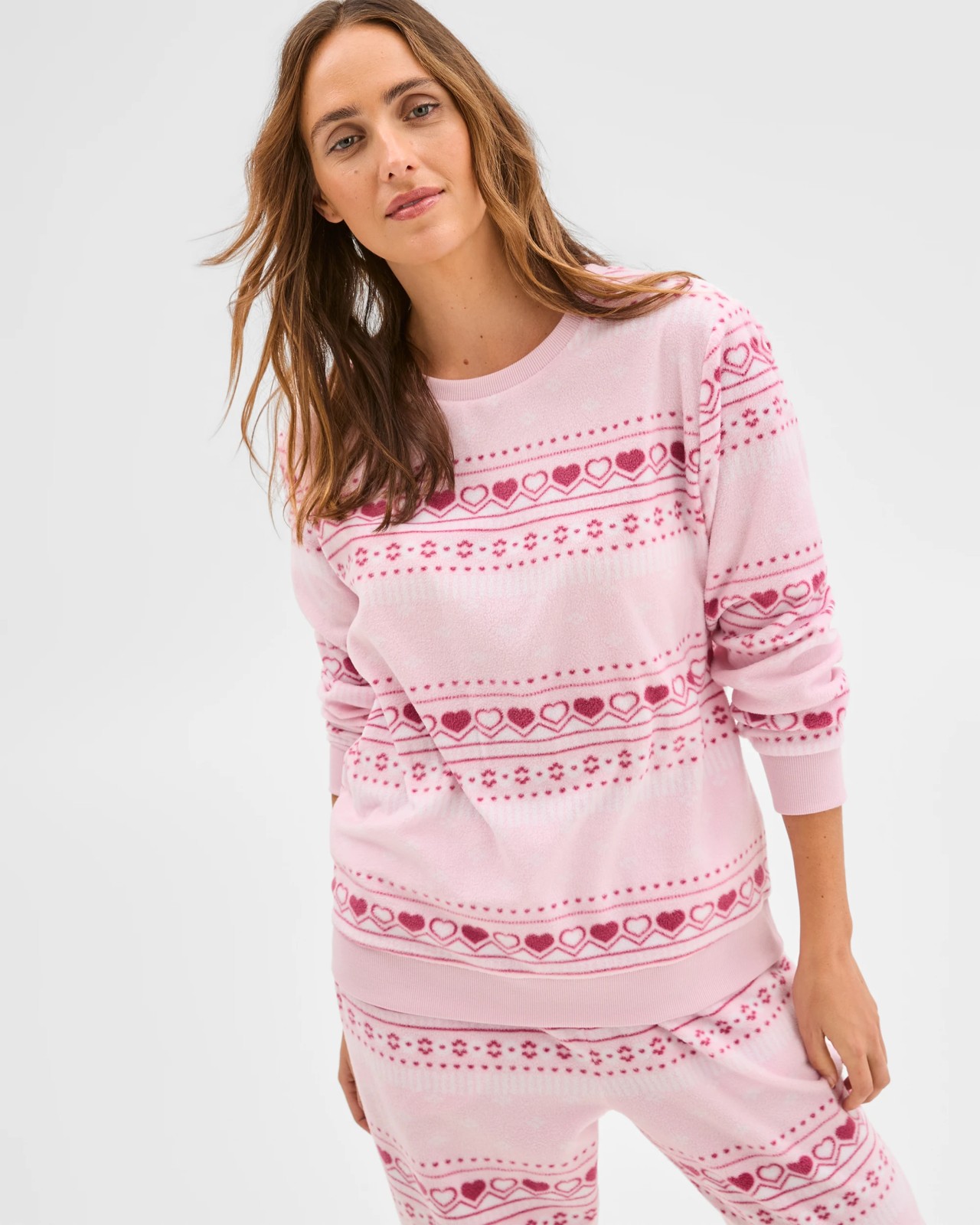 Micro Fleece Long Sleeve Pyjama Top - Fairisle Pink 3 of 5