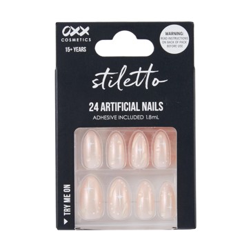 OXX Cosmetics 24 Pack Artificial Nails with Adhesive - Stiletto Shape, Soft Pink