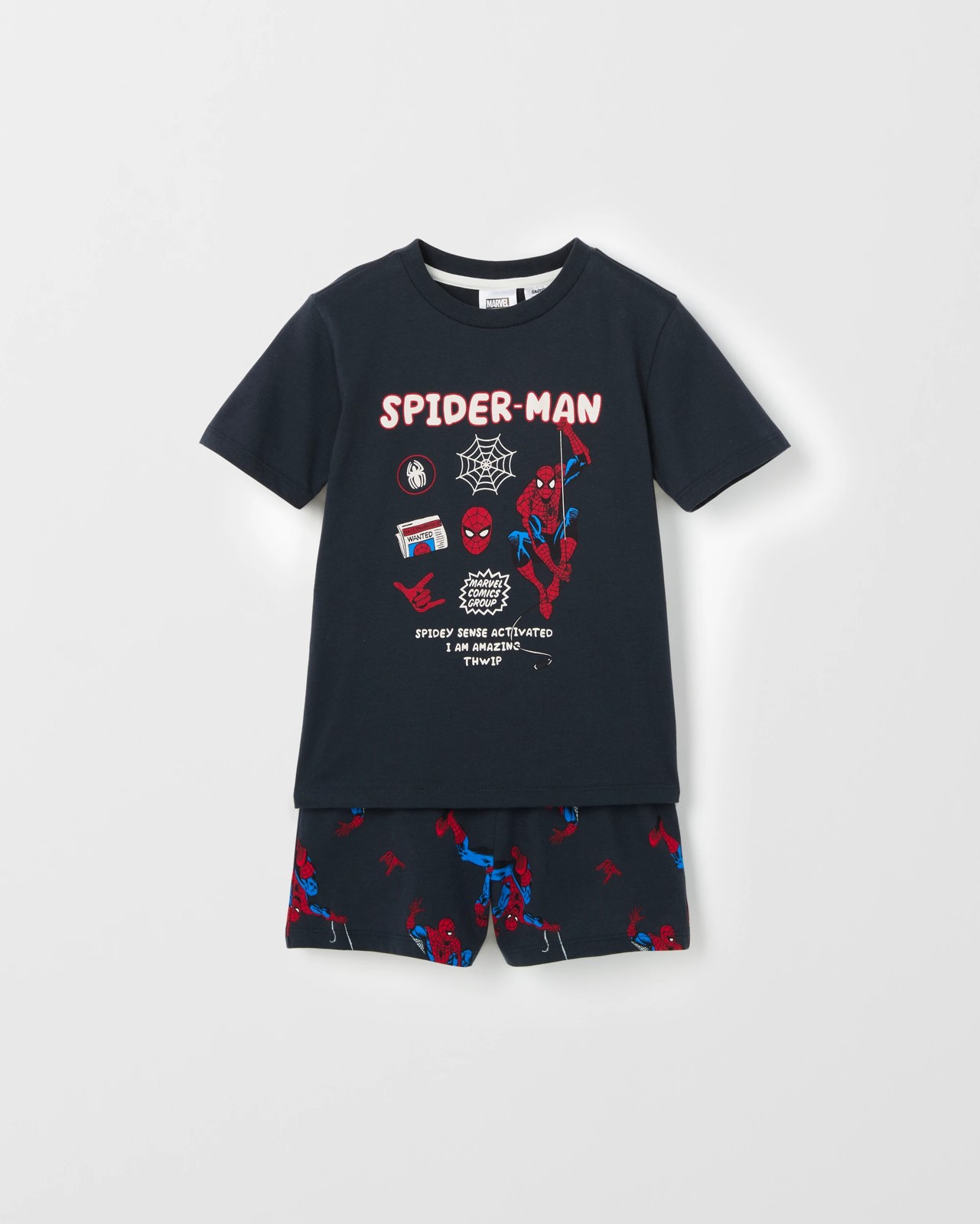 Disney Organic Cotton 2 Pack Younger Boys Top & Shorts Pyjama Set - Spiderman Blue 4 of 6