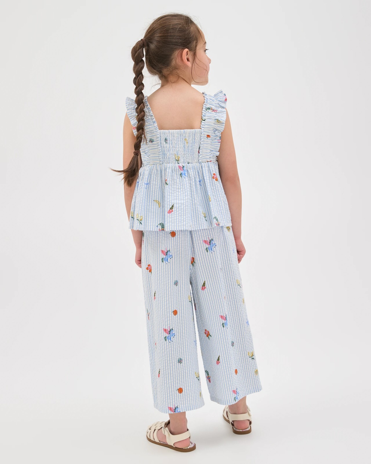 Fashion Woven Top and Pants 2 Piece Set - Blue + White 5 of 6
