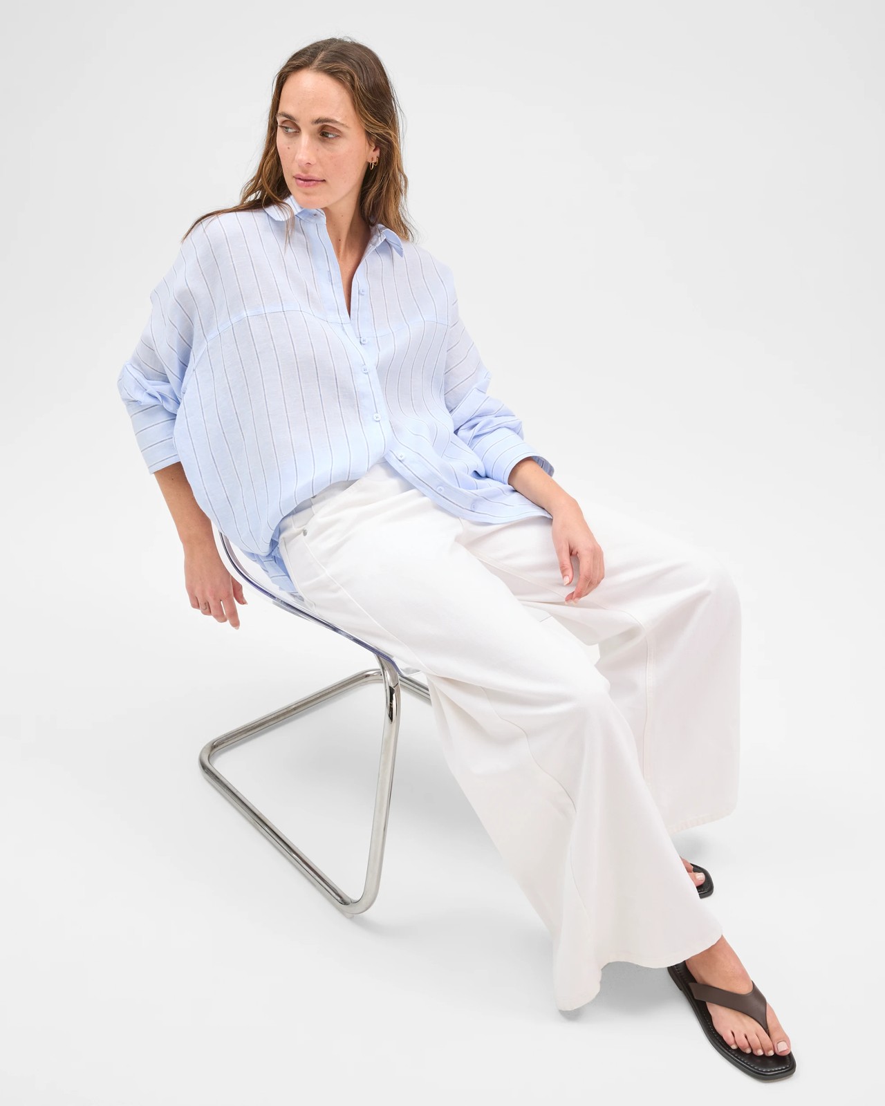 European Linen Long Sleeve Shirt - Blue / Stripe 4 of 5