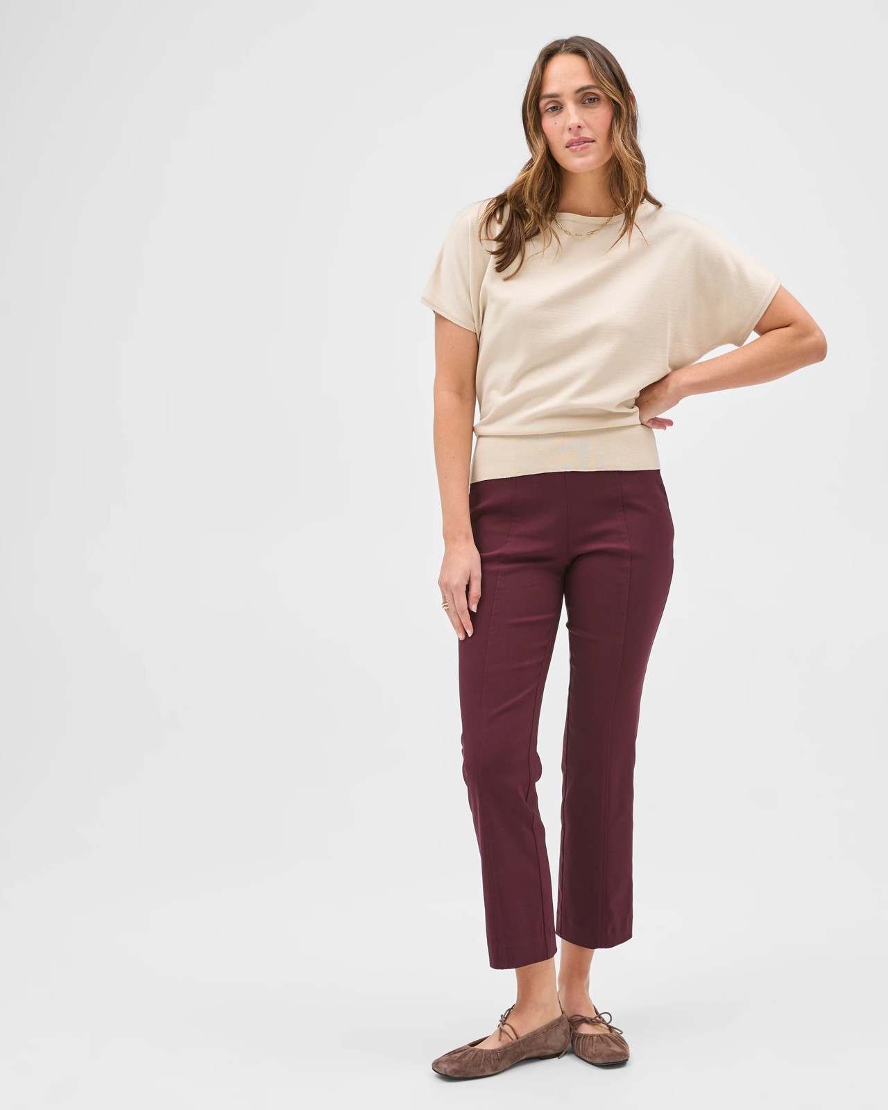 Preview Bengaline Crop Length Kick Flare Pants - Pinot 2 of 5