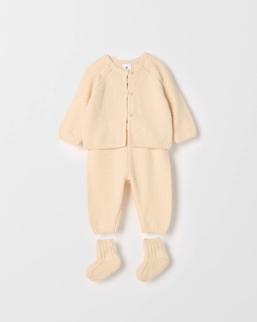 Baby Organic Cotton Cardigan, Pants and Bootie Knit Set