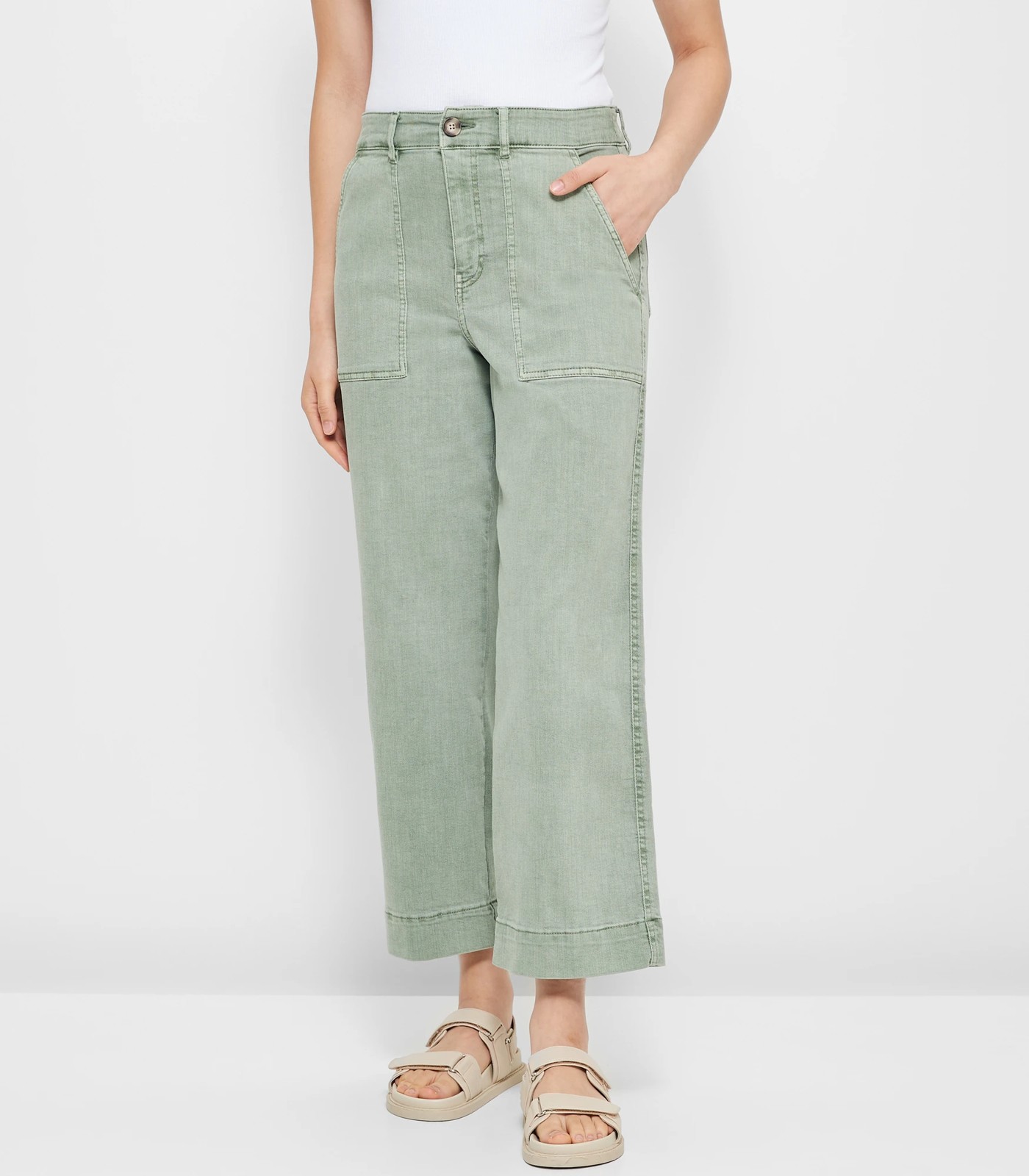 Women Stretch Twill Cropped Wide Leg Pant Women's High Waist