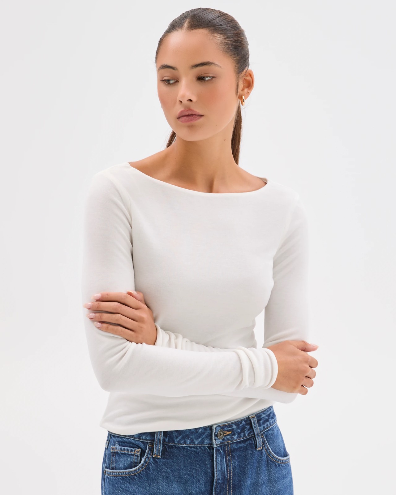 Lily Loves Double Layer Boat Neck Long Sleeve Top - Jet Stream 2 of 6