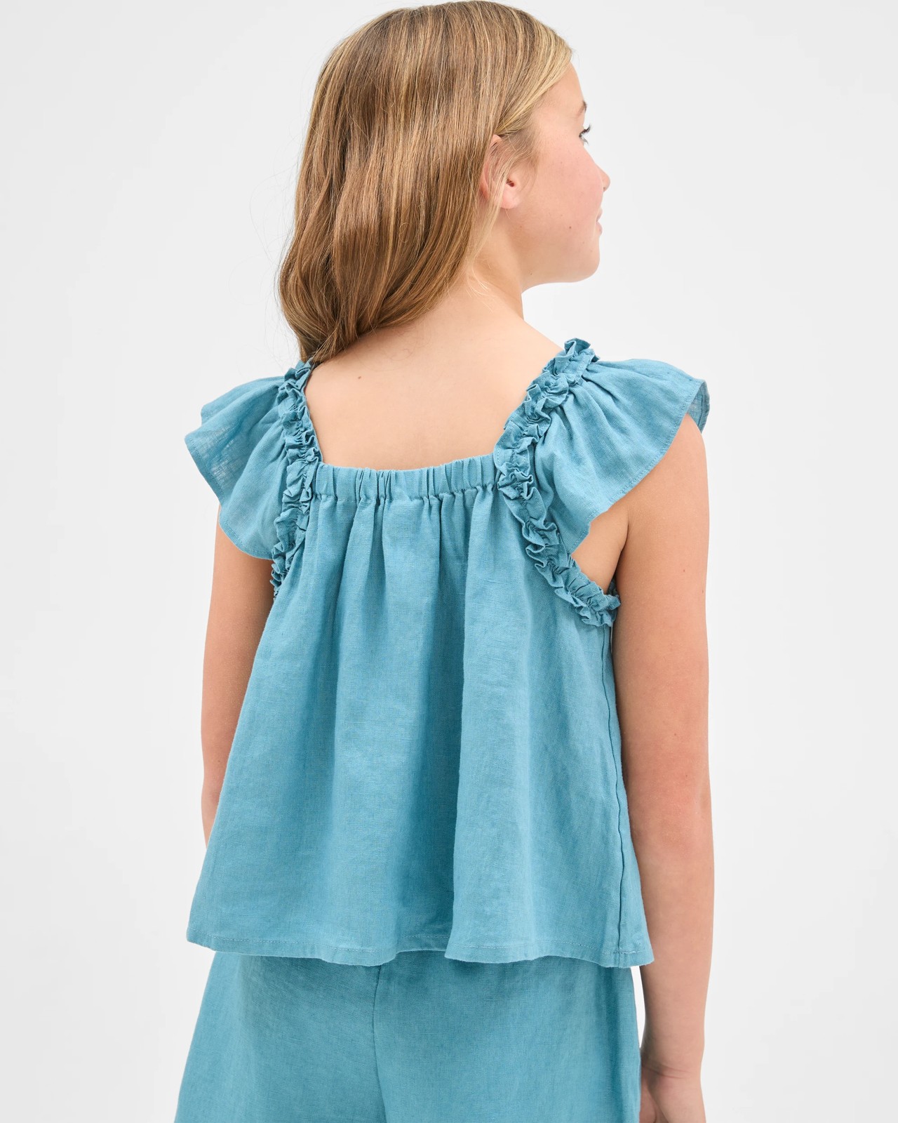 European Linen Flutter Sleeve Tank Top - Blue 5 of 5