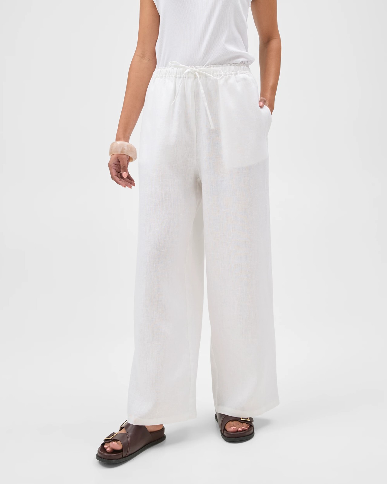 European Linen Wide Leg Pants - White 4 of 5