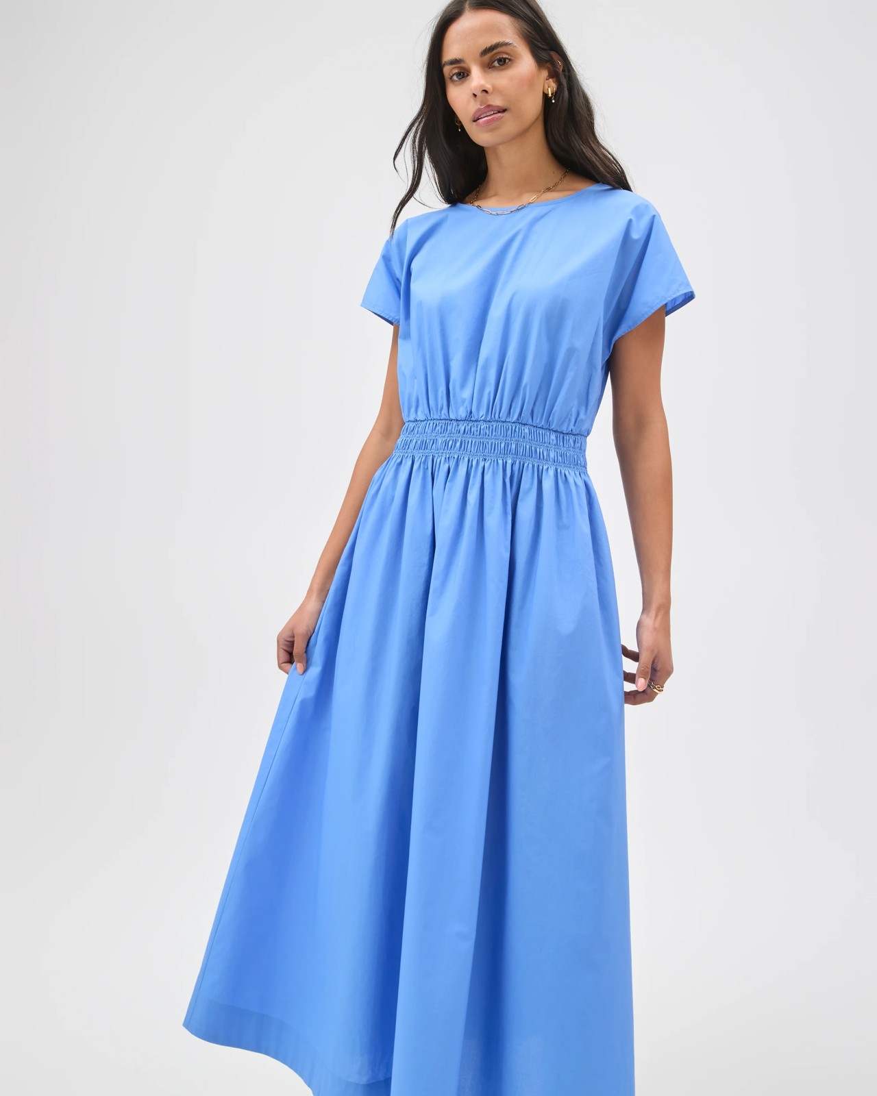 Australian Cotton Poplin Shirred Waist Maxi Dress - Blue Bouquet 3 of 5