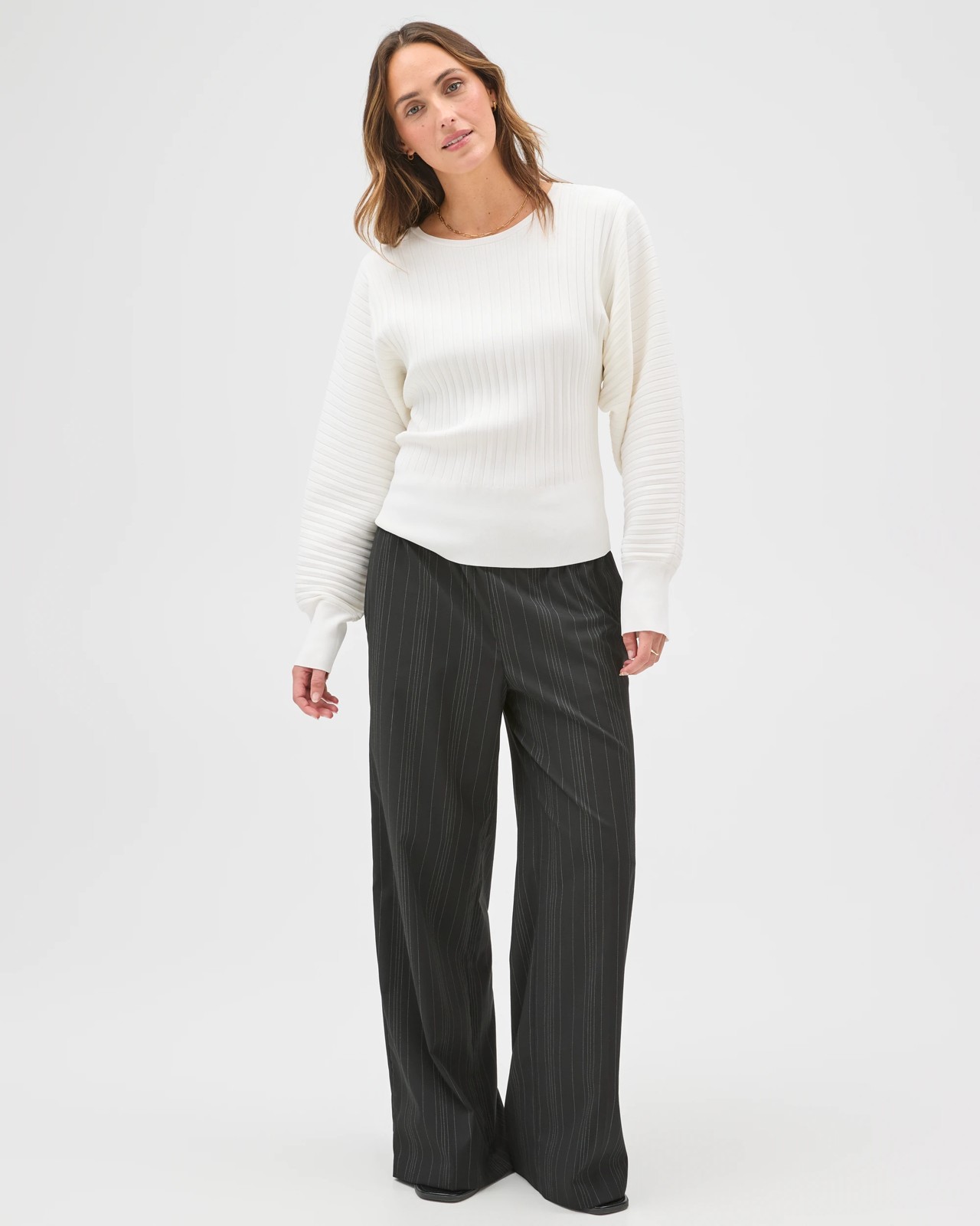 Preview Long Dolman Sleeve Crepe Knit Jumper - Cloud Dancer 2 of 6