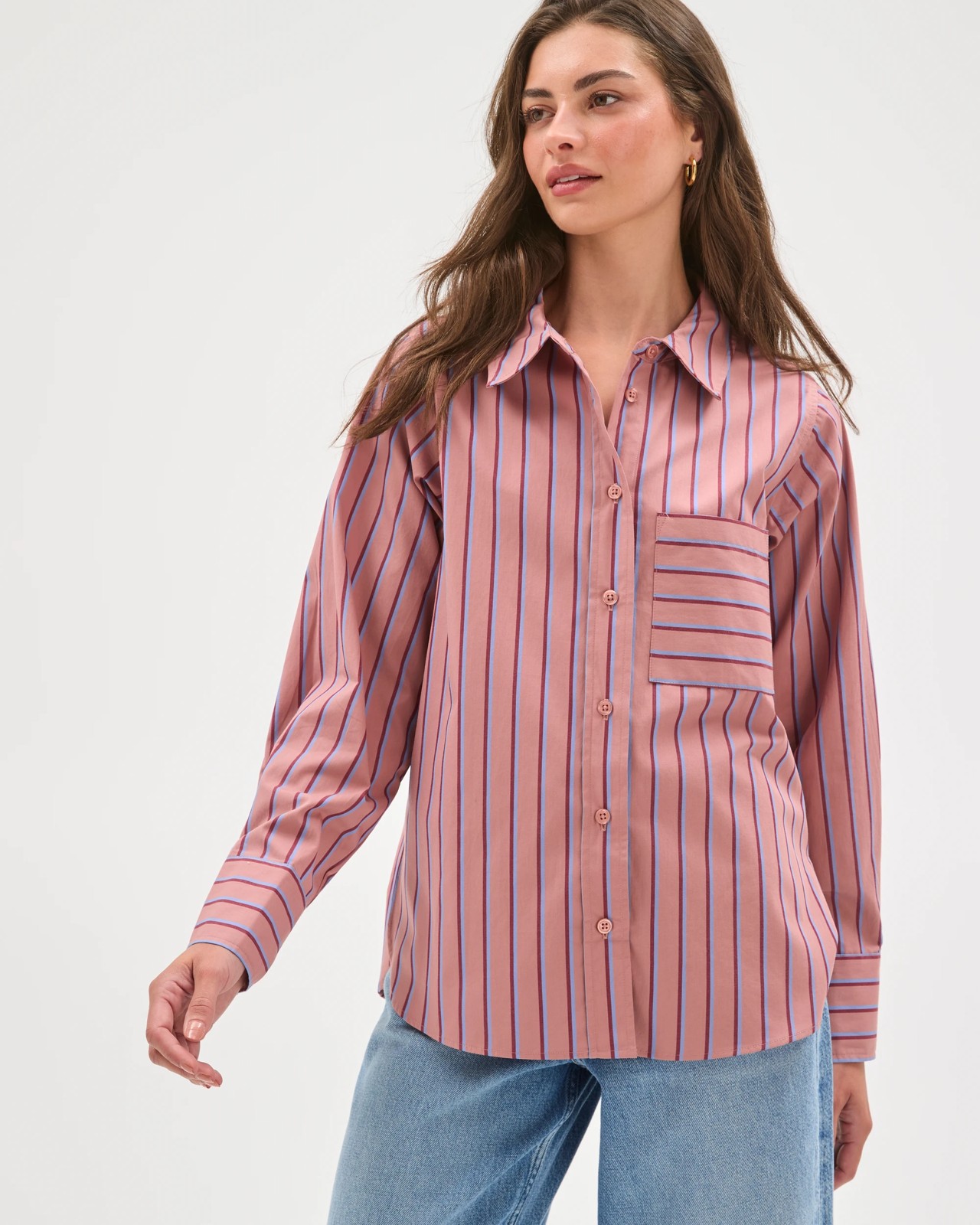 Petites Australian Cotton Spliced Stripe Shirt 2 of 6