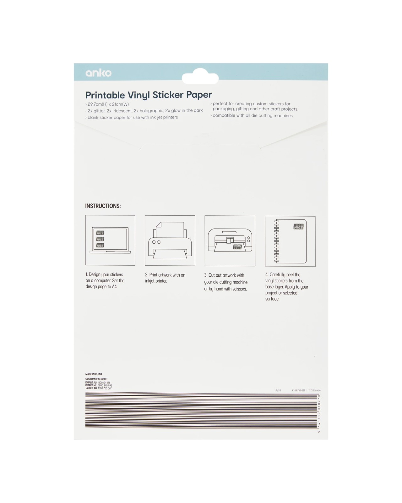 Anko 8 Pack Printable Vinyl Sticker Paper 4 of 4