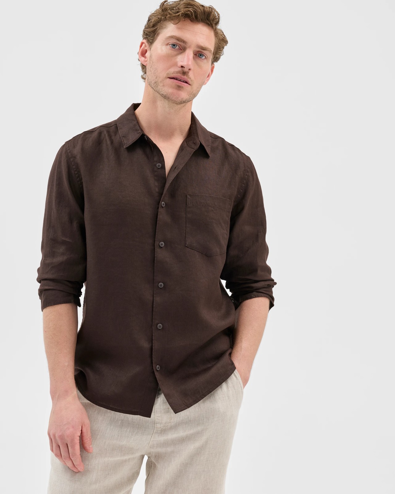 European Linen Long Sleeve Shirt - Chocolate 5 of 5