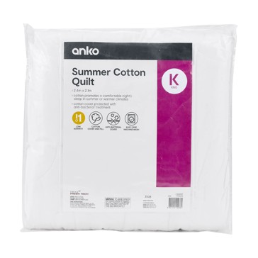 Low Warmth Summer Cotton Quilt  King Bed  White - Anko