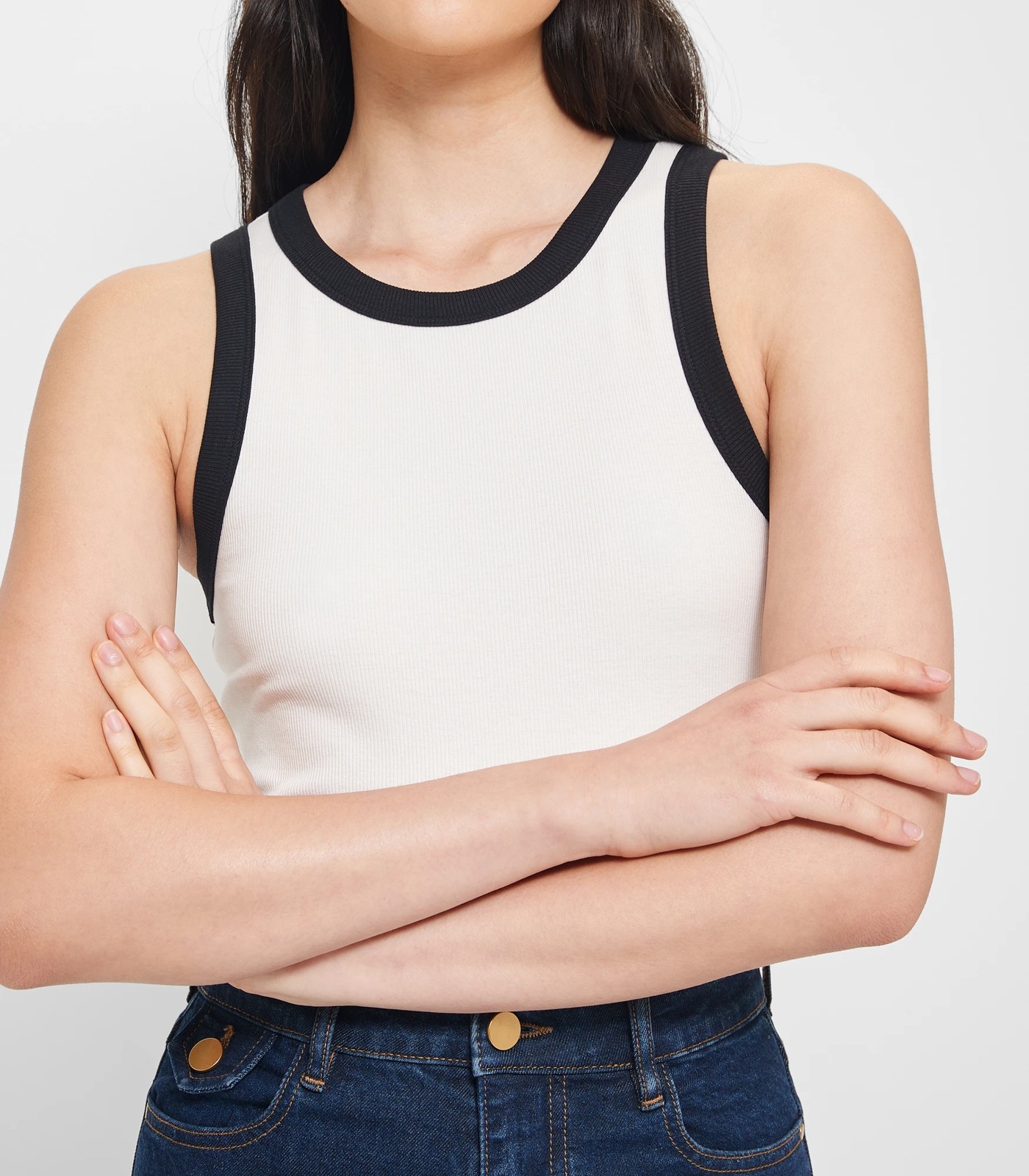 Australian Cotton Racer Front Tank Top - Snow Black