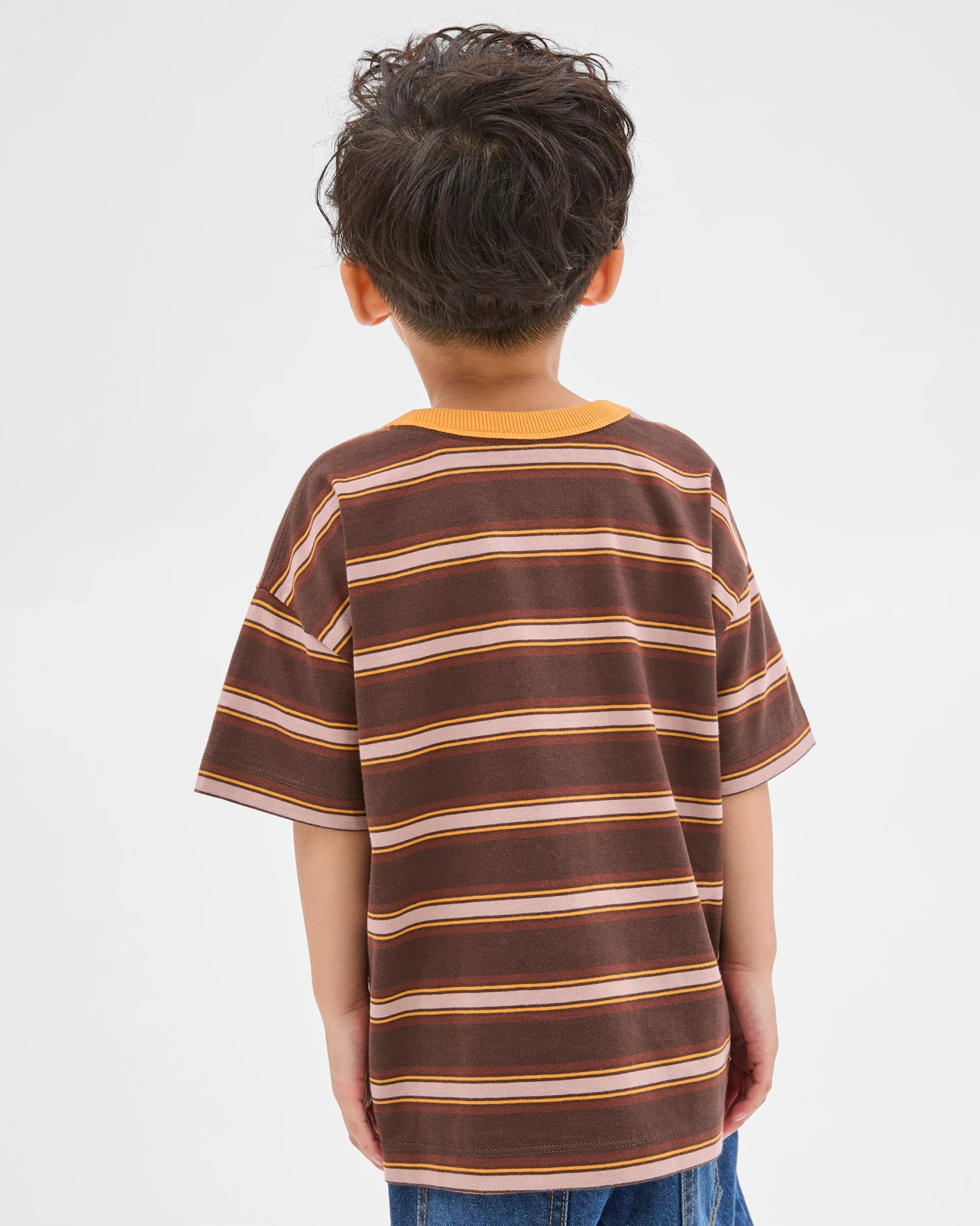 Australian Cotton Oversized Embroidered Stripe T-Shirt - Brown / Orange 3 of 6