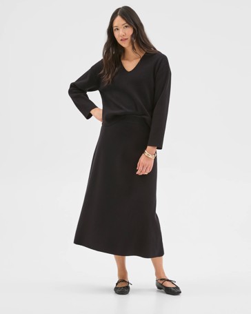 Preview Australian Cotton Blend A-Line Polished Midi Skirt