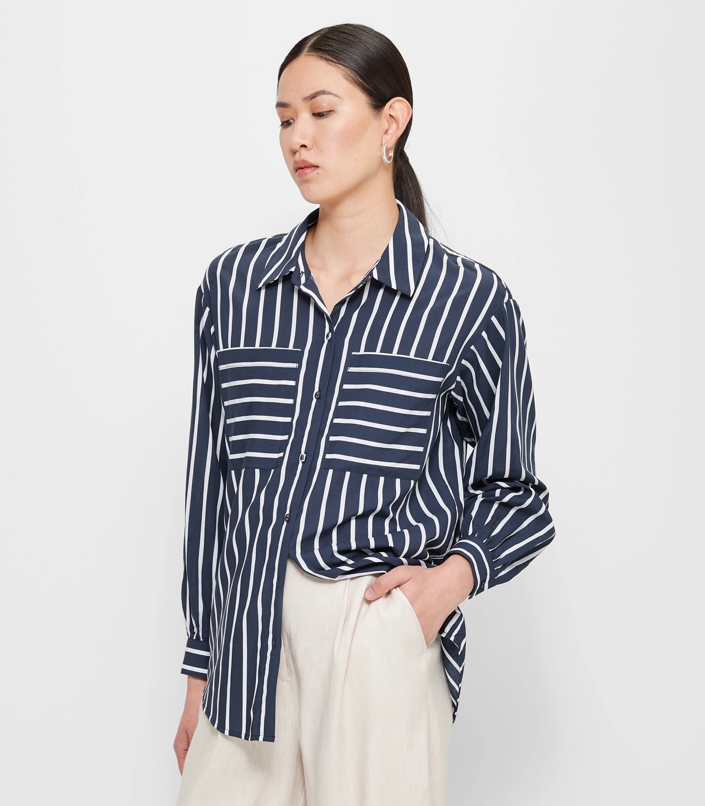 Double Pocket Oversized Shirt - Preview - Navy / White Stripe | Target ...