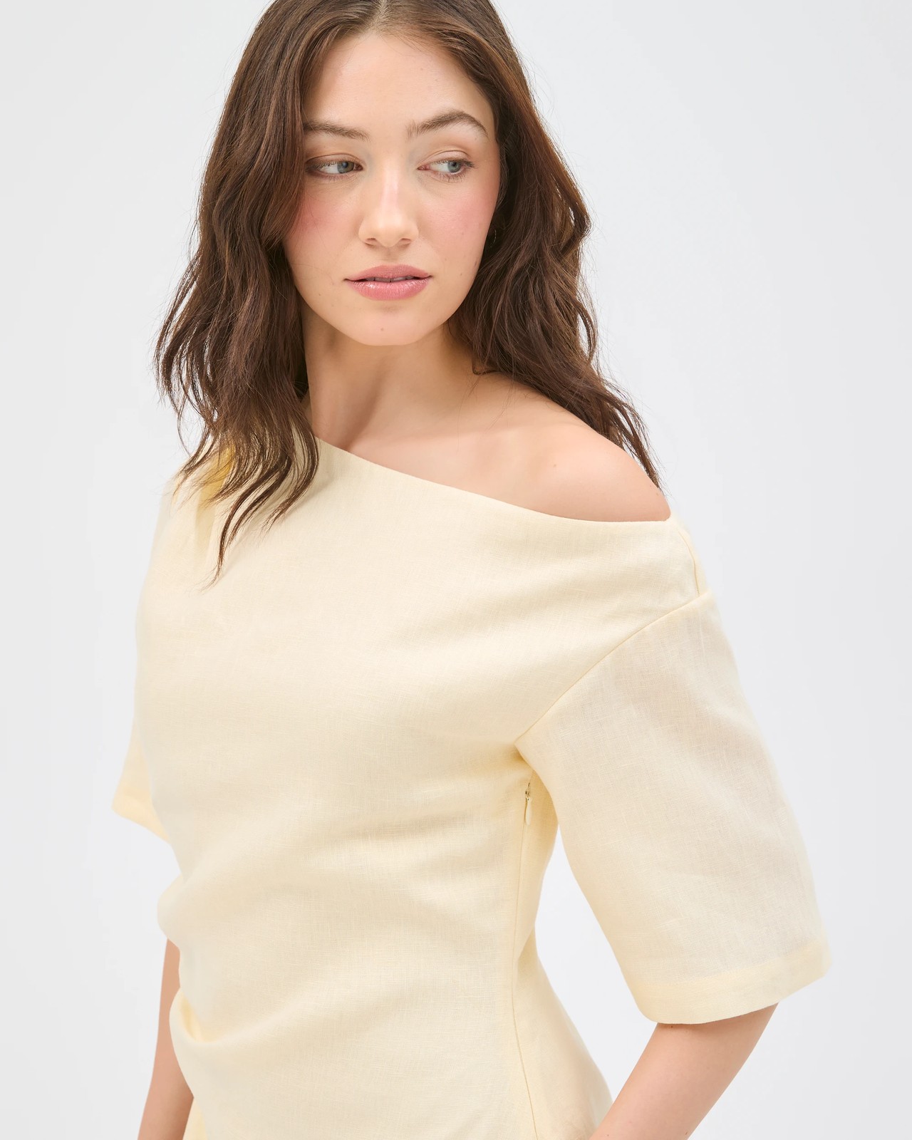 Lily Loves European Linen Off Shoulder Mini Dress - Butter 3 of 5
