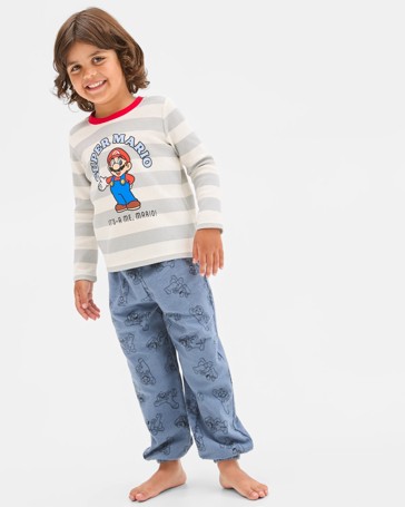 Super Mario Australian Cotton Younger Boys Knit/Flannel Pyjama Set