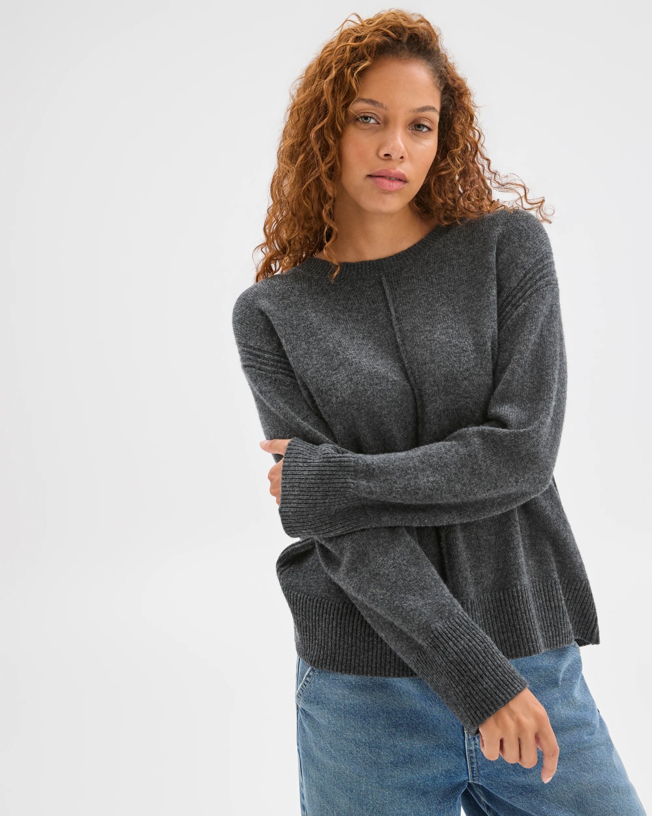 Lambswool Long Sleeve Sweater - Dark Grey Marle 4 of 5