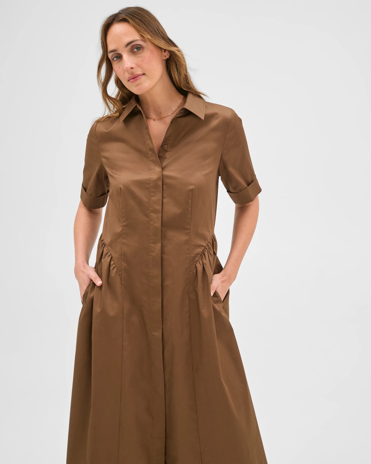 Preview Australian Cotton Volume Midi Shirt Dress - Fall leaf 2 of 5